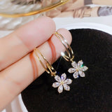 New Korea Sweet Cute Flower Crystal Temperament Geometric Shiny Zircon Earrings Statement Earrings for Women Girl Pendientes daiiibabyyy