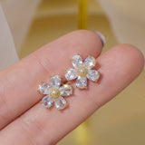 New Korea Sweet Cute Flower Crystal Temperament Geometric Shiny Zircon Earrings Statement Earrings for Women Girl Pendientes daiiibabyyy