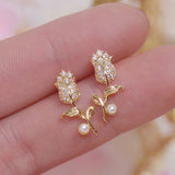 New Korea Sweet Cute Flower Crystal Temperament Geometric Shiny Zircon Earrings Statement Earrings for Women Girl Pendientes daiiibabyyy