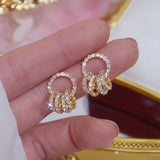 New Korea Sweet Cute Flower Crystal Temperament Geometric Shiny Zircon Earrings Statement Earrings for Women Girl Pendientes daiiibabyyy