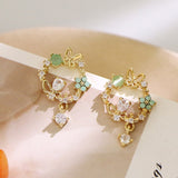 New Korea Sweet Cute Flower Crystal Temperament Geometric Shiny Zircon Earrings Statement Earrings for Women Girl Pendientes daiiibabyyy