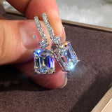 New Korea Sweet Cute Flower Crystal Temperament Geometric Shiny Zircon Earrings Statement Earrings for Women Girl Pendientes daiiibabyyy