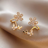 New Korea Sweet Cute Flower Crystal Temperament Geometric Shiny Zircon Earrings Statement Earrings for Women Girl Pendientes daiiibabyyy