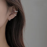 LISM 3Pcs/Set Silver Color Korean Design Zircon Geometric Earrings Female Double Twist Without Pierced War Clip Ear Cuff daiiibabyyy