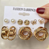 VKME Fashion Gold Pearl Earrings Set For Women Vintage Metal Hoop Earings Geometric Circle Drop Earrings 2021 Jewelry daiiibabyyy