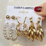 VKME Fashion Gold Pearl Earrings Set For Women Vintage Metal Hoop Earings Geometric Circle Drop Earrings 2021 Jewelry daiiibabyyy