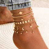 Bohemia Shell Star Chain Ankle Bracelet On Leg Foot Jewelry Boho Starfish key butterfly Charm Anklet Set For Women Accessories daiiibabyyy