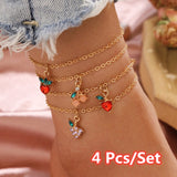 5 Pcs/Set Sweet Crystal Fruit Butterfly Star Anklets Bracelet Simple Anklets for Women Fashion Party Jewelry Gifts daiiibabyyy