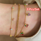 5 Pcs/Set Sweet Crystal Fruit Butterfly Star Anklets Bracelet Simple Anklets for Women Fashion Party Jewelry Gifts daiiibabyyy