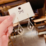 2021 New Fashion Kortean Long Dangle Earrings For Women Full Crystal Pearl Tassel Drop Earring Vintage Gold Brincos Jewelry daiiibabyyy