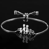 Family Series Friendship Metal Bracelet Mom Daughter Heart Beads Silver Color Chain Character Women Couple Jewelry Charm Gifts daiiibabyyy