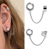 New Fashion Punk Stainless Steel Clip Earring for Teens Women Men Ear Cuffs Street Cool Jewelry 1Pcs Silver Color Chain Ear Clip daiiibabyyy