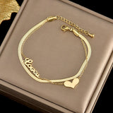 Luxury Famous Brand Jewelry Double Heart Letter LOVE Anklet Women Gold Color Stainless Steel Ladies Jewelry Not Fade