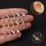 Rose Curved Cz Cartilage Stud Helix Rook Conch Screw Back Earring 10g Stainless Steel Ear Piercing Jewelry daiiibabyyy