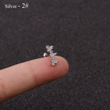 Rose Curved Cz Cartilage Stud Helix Rook Conch Screw Back Earring 10g Stainless Steel Ear Piercing Jewelry daiiibabyyy