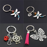 1pc Dragonfly Charms With Lotus Keychains Cross Keyring Butterfly Pendant Key Chain For Women Animal Jewlery daiiibabyyy