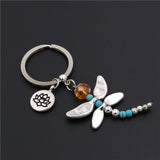 1pc Dragonfly Charms With Lotus Keychains Cross Keyring Butterfly Pendant Key Chain For Women Animal Jewlery daiiibabyyy