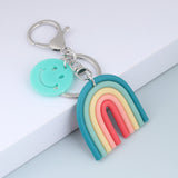 New Lovely Handmade Rainbow Keychain Smile Face Key Ring For Women Handbag Accessorie Car Hanging Summer Jewelry Gifts daiiibabyyy