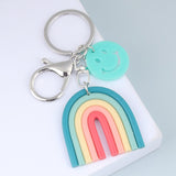 New Lovely Handmade Rainbow Keychain Smile Face Key Ring For Women Handbag Accessorie Car Hanging Summer Jewelry Gifts daiiibabyyy