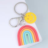 New Lovely Handmade Rainbow Keychain Smile Face Key Ring For Women Handbag Accessorie Car Hanging Summer Jewelry Gifts daiiibabyyy