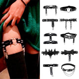 Rock Sexy Leather Love Garter Belt Elastic Leg Girl Women Harness Goth Accessories Black Gothic Rivet Punk Anklet Thigh Garter daiiibabyyy