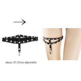 Rock Sexy Leather Love Garter Belt Elastic Leg Girl Women Harness Goth Accessories Black Gothic Rivet Punk Anklet Thigh Garter daiiibabyyy