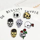 Skull Series Punk Badges Brooches Skeleton Rose Combination Denim Enamel Lapel Pins Gifts for Medicine Friends Jewelry Wholesale