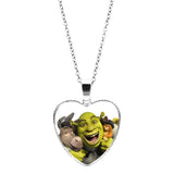 Shrek Heart Pendant Necklace Glass Cabochon Jewelry Gifts Couple Heart Choker Necklace for Women Fashion Friendship Necklaces daiiibabyyy