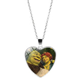 Shrek Heart Pendant Necklace Glass Cabochon Jewelry Gifts Couple Heart Choker Necklace for Women Fashion Friendship Necklaces daiiibabyyy