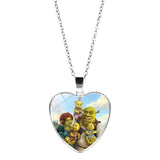 Shrek Heart Pendant Necklace Glass Cabochon Jewelry Gifts Couple Heart Choker Necklace for Women Fashion Friendship Necklaces daiiibabyyy