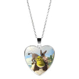 Shrek Heart Pendant Necklace Glass Cabochon Jewelry Gifts Couple Heart Choker Necklace for Women Fashion Friendship Necklaces daiiibabyyy