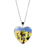 Shrek Heart Pendant Necklace Glass Cabochon Jewelry Gifts Couple Heart Choker Necklace for Women Fashion Friendship Necklaces daiiibabyyy