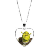 Shrek Heart Pendant Necklace Glass Cabochon Jewelry Gifts Couple Heart Choker Necklace for Women Fashion Friendship Necklaces daiiibabyyy