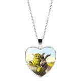 Shrek Heart Pendant Necklace Glass Cabochon Jewelry Gifts Couple Heart Choker Necklace for Women Fashion Friendship Necklaces daiiibabyyy