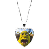 Shrek Heart Pendant Necklace Glass Cabochon Jewelry Gifts Couple Heart Choker Necklace for Women Fashion Friendship Necklaces daiiibabyyy