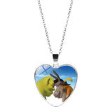 Shrek Heart Pendant Necklace Glass Cabochon Jewelry Gifts Couple Heart Choker Necklace for Women Fashion Friendship Necklaces daiiibabyyy