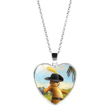 Shrek Heart Pendant Necklace Glass Cabochon Jewelry Gifts Couple Heart Choker Necklace for Women Fashion Friendship Necklaces daiiibabyyy