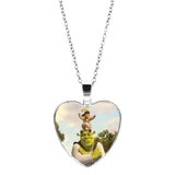 Shrek Heart Pendant Necklace Glass Cabochon Jewelry Gifts Couple Heart Choker Necklace for Women Fashion Friendship Necklaces daiiibabyyy