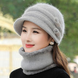 New Women Winter Hat Keep Warm Cap Add Fur Lined Hat & Scarf Warm Set Fashion Hat For Women Casual Rabbit Fur Knitted Bucket Hat daiiibabyyy