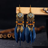 Summer Bohemian  Long Feather Dangle Earrings For Women Beach Chain Tassel Drop Earrings Wedding Bride Jewelry Oorbellen Hangers daiiibabyyy