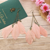 Summer Bohemian  Long Feather Dangle Earrings For Women Beach Chain Tassel Drop Earrings Wedding Bride Jewelry Oorbellen Hangers daiiibabyyy