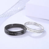 2Pcs Love Heart Electrocardiogram Couple Open Rings For Women Men Lover Black Silver Color Engagement Wedding Valentine'Day Gift daiiibabyyy