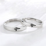 2Pcs Love Heart Electrocardiogram Couple Open Rings For Women Men Lover Black Silver Color Engagement Wedding Valentine'Day Gift daiiibabyyy