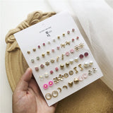 30pairs/lot of great deals New fashion Korean sweet flower heart-shaped bow woman rose gold color earrings set color set daiiibabyyy