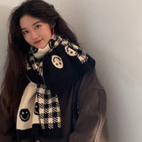 Wool Knitted Scarf Double-sided Smiley Face Scarf Women's Winter Scarf White and Black Foulard Shawl for Female daiiibabyyy