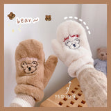 2021 Females Korean Ins Bear Dog Gloves Women's Girls Winter Kawaii Cute Bears Plush Fur Thick Riding Mittens Glove Keep Warm daiiibabyyy