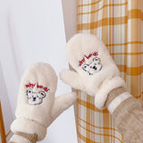 2021 Females Korean Ins Bear Dog Gloves Women's Girls Winter Kawaii Cute Bears Plush Fur Thick Riding Mittens Glove Keep Warm daiiibabyyy