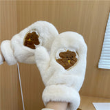 2021 Females Korean Ins Bear Dog Gloves Women's Girls Winter Kawaii Cute Bears Plush Fur Thick Riding Mittens Glove Keep Warm daiiibabyyy