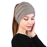 autumn winter Ponytail Beanie hat Women Stretch Knitted Crochet Beanies cap Winter Hats Cap  For Women Warm Lady daiiibabyyy