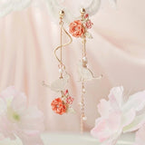 2021 Fashion Rose Flower Drop Earrings for Women Shiny Rhinestone Long Tassel Asymmetry Earring Girls Wedding Party Jewelry daiiibabyyy